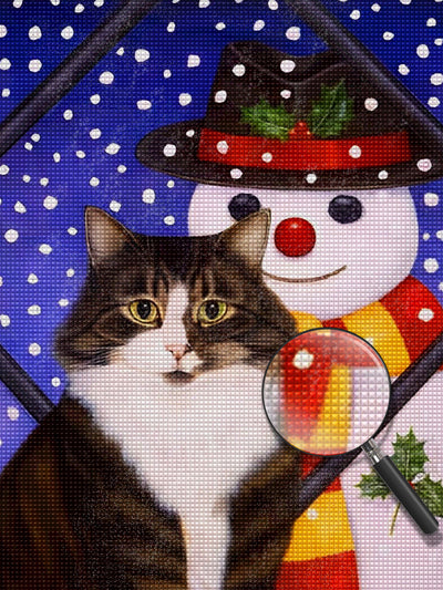 Schneemann und schwarze Katze Diamond Painting