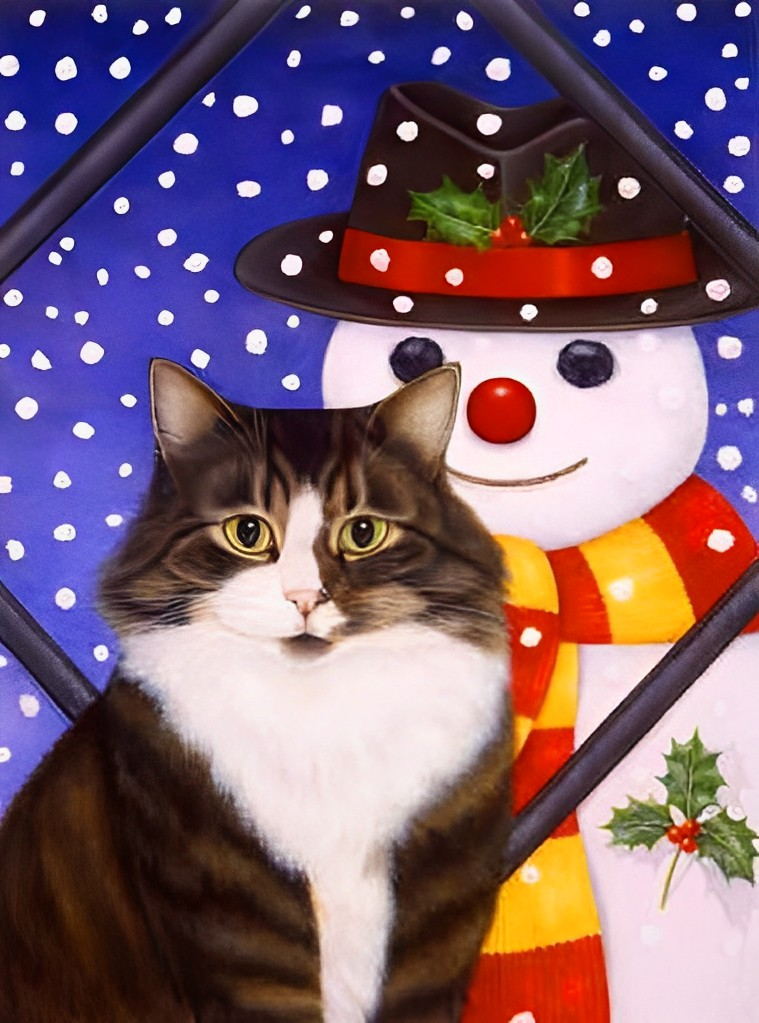 Schneemann und schwarze Katze Diamond Painting