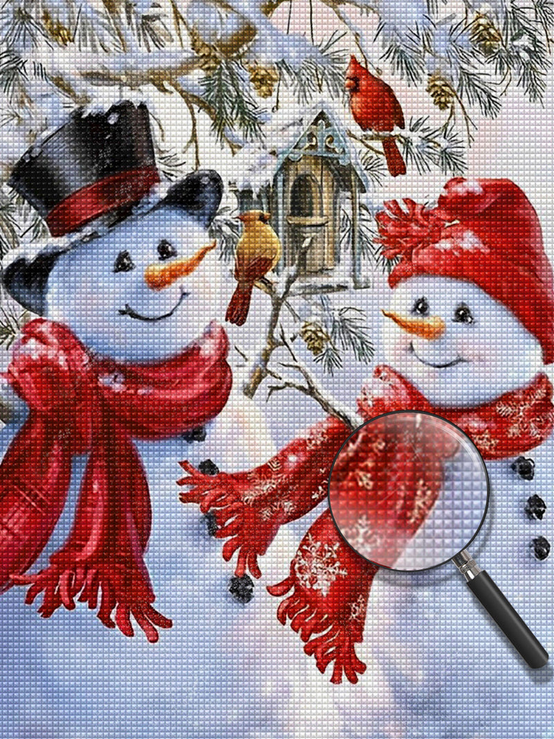 Weihnachtlicher Schneemann mit Schal und Vögel Diamond Painting