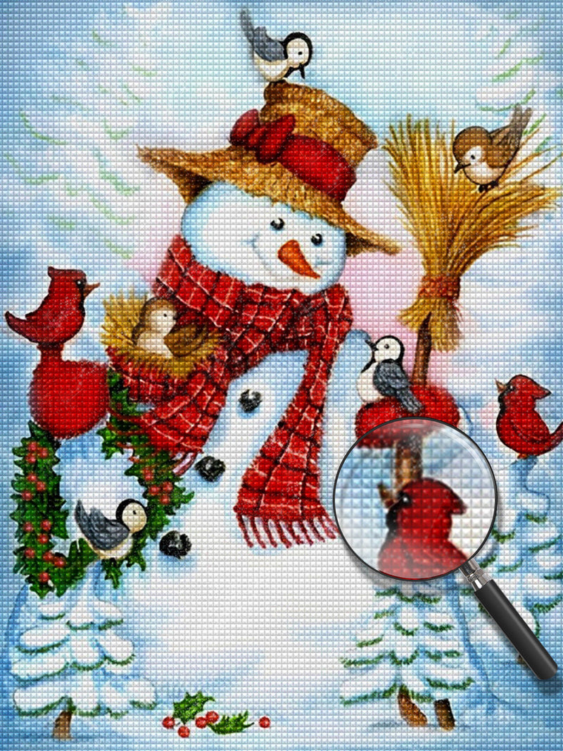 Schneemann und verschiedene Vögel Diamond Painting