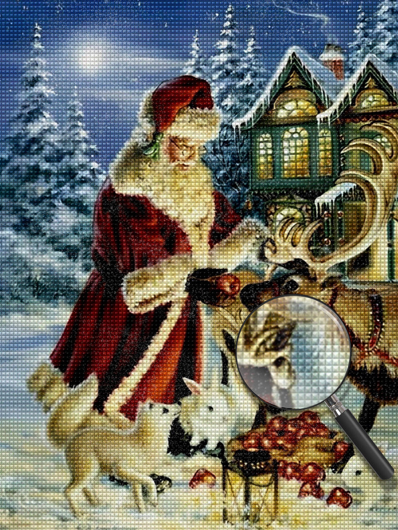 Weihnachtsmann und Tiere Diamond Painting