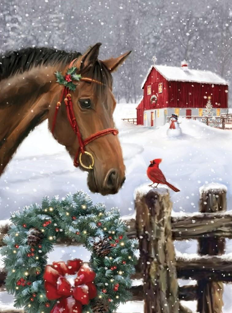 Pferd Weihnachtskranz Diamond Painting