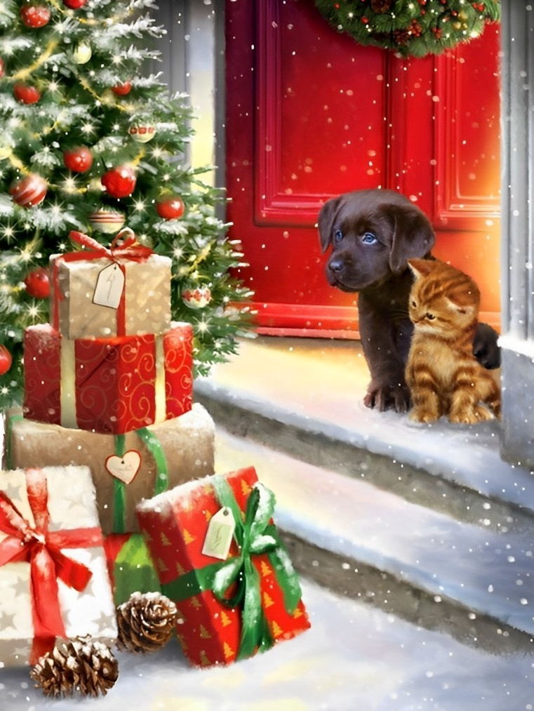 Katze Hund Geschenke Weihnachtsbaum Diamond Painting