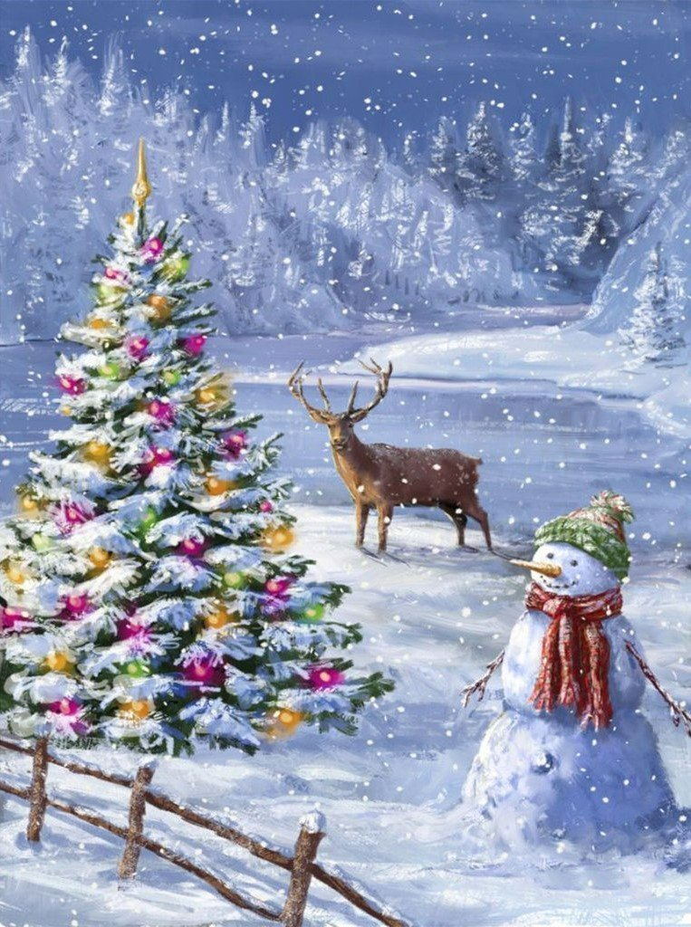 Schneemann Rentier Weihnachtsbaum Diamond Painting