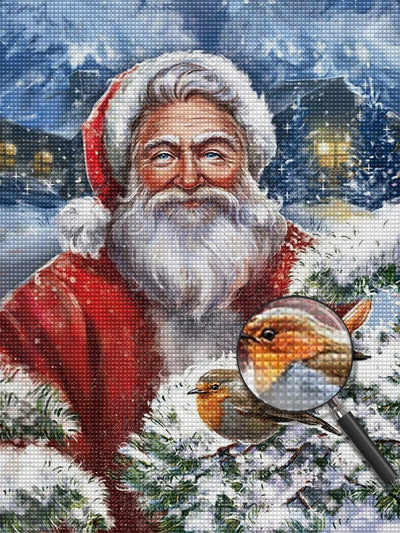 Weihnachtsmann und Vögel im Schee Diamond Painting