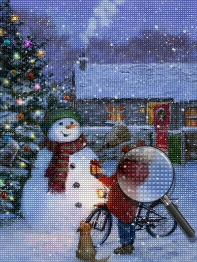 Kind Schneemann Weihnachtsbaum Diamond Painting