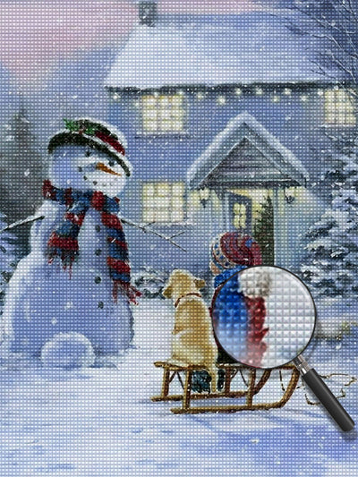 Kind Hund Weihnachtsschneemann Diamond Painting