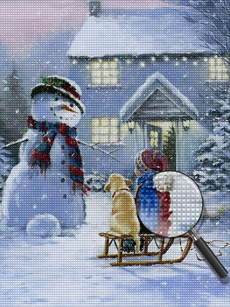 Kind Hund Weihnachtsschneemann Diamond Painting