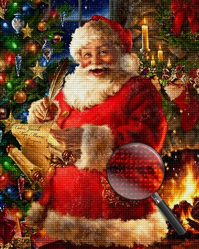 Weihnachtsmann neben dem Weihnachtsbaum Diamond Painting