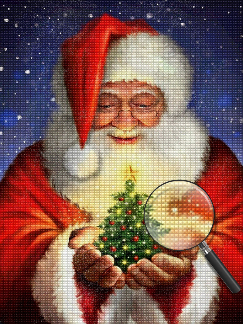 Weihnachtsmann mit Weihnachtsbaum in den Händen Diamond Painting