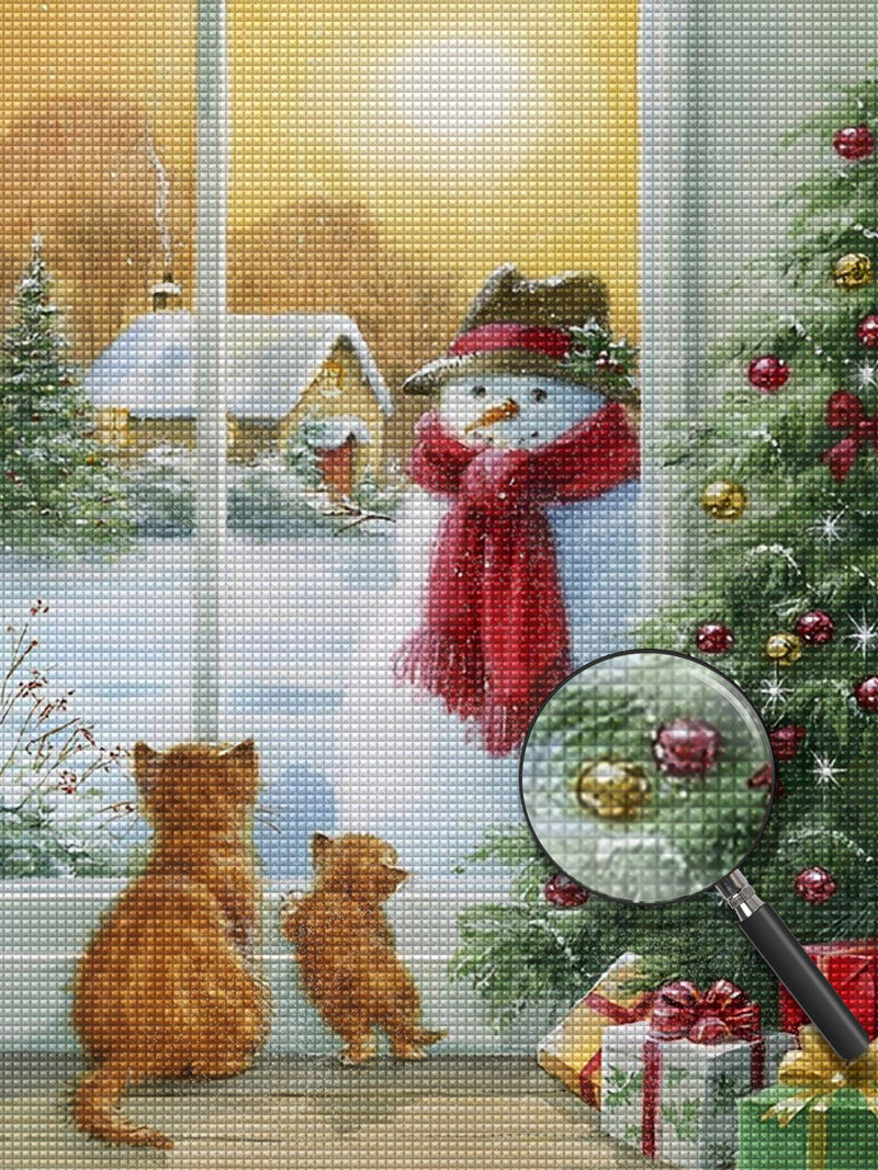 Katzen und Weihnachtsschneemann Diamond Painting