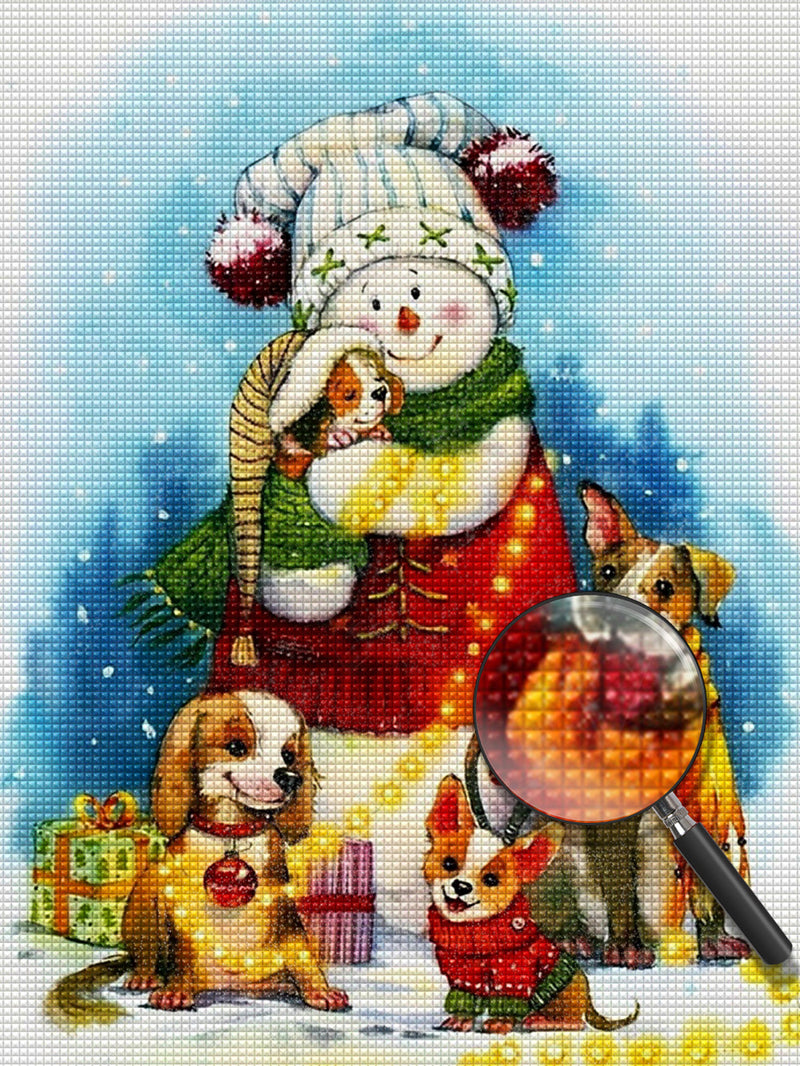 Schneemann und Hunde Diamond Painting