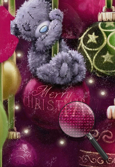 Weihnachtlichen Schmuck haltender Teddybär Diamond Painting