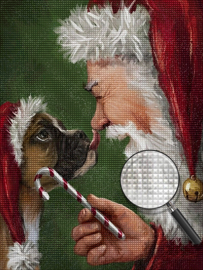 Weihnachtsmann und Hund Diamond Painting