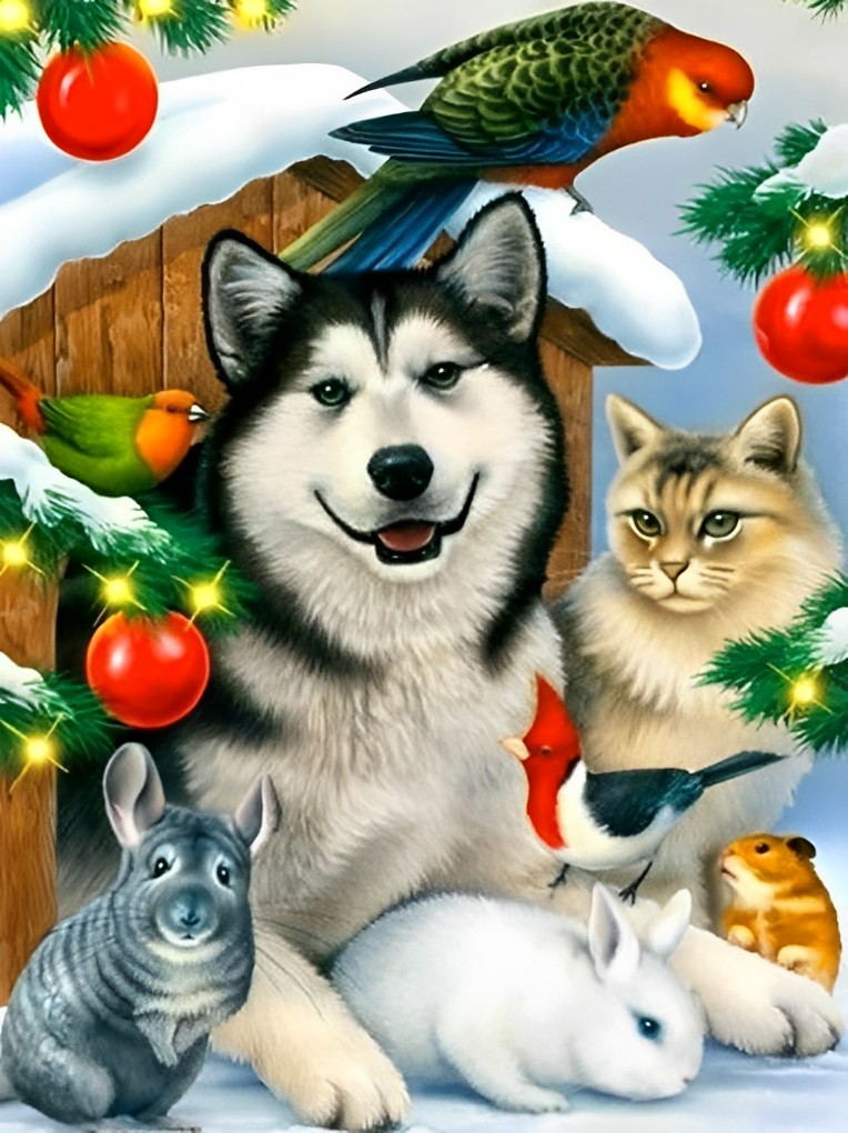 Tiere an Weihnachten Diamond Painting