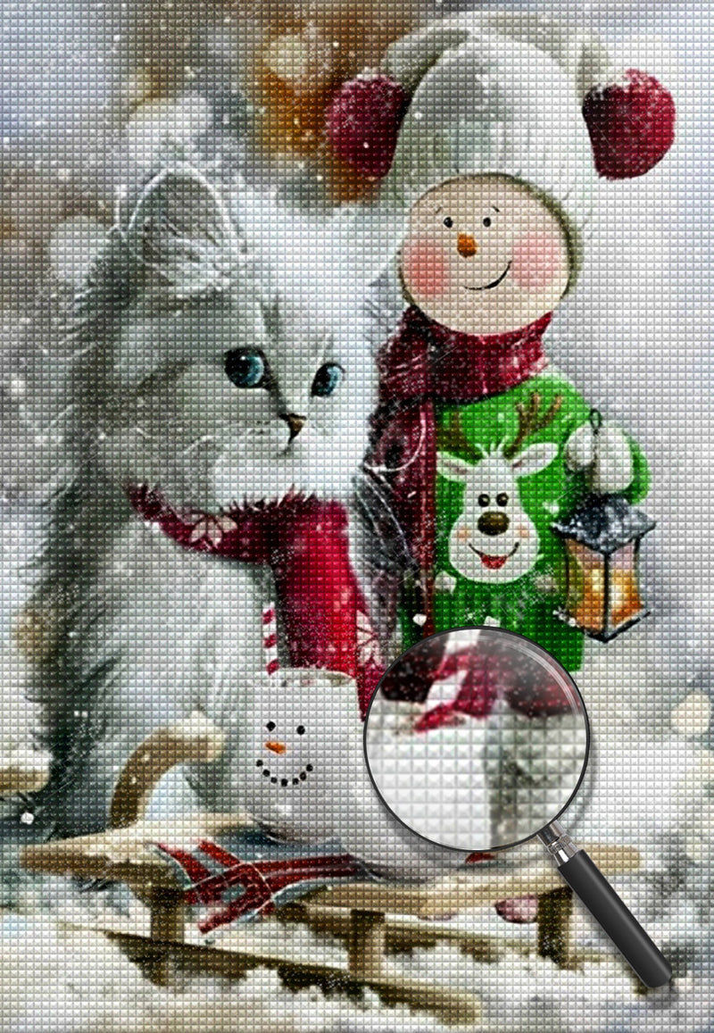 Katze und Weihnachtsschneemann Diamond Painting