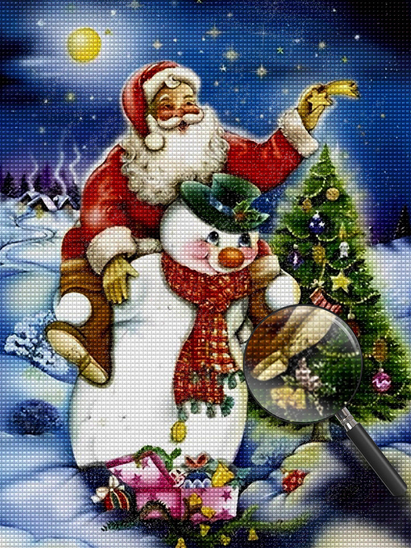 Weihnachtsmann, Schneemann und Weihnachtsbaum Diamond Painting