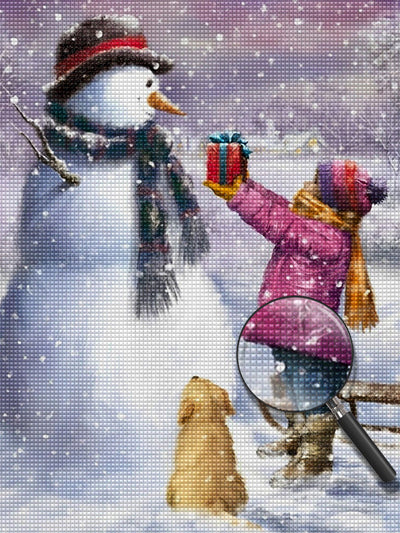 Mädchen Schneemann Weihnachtsgeschenk Diamond Painting