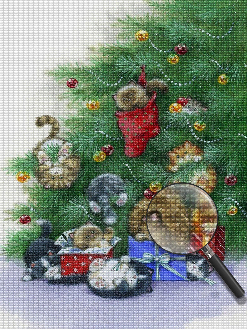 Katzen Weihnachtsbaum Geschenke Diamond Painting