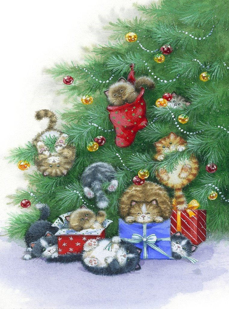 Katzen Weihnachtsbaum Geschenke Diamond Painting