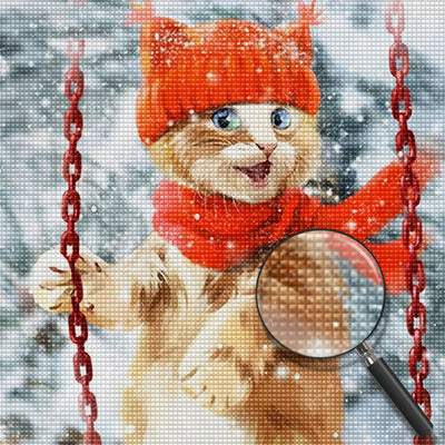 Schaukeln Katze Schnee Diamond Painting