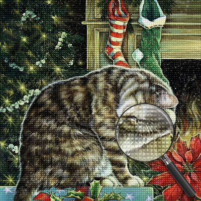 Katze auf dem Weihnachtsgeschenk Diamond Painting