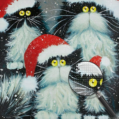 Katzen mit Weihnachtsmützen Diamond Painting