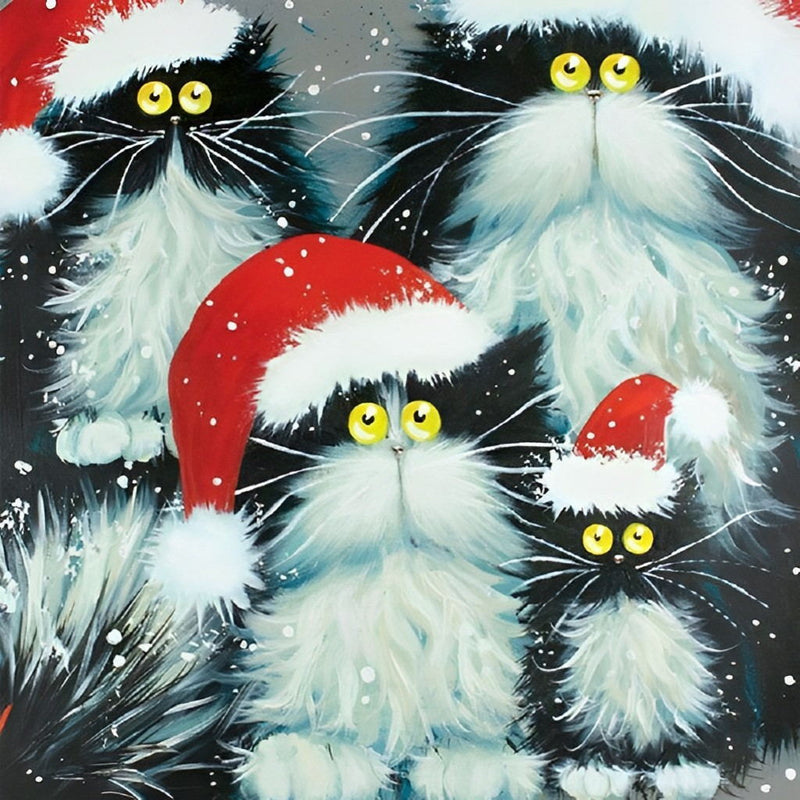 Katzen mit Weihnachtsmützen Diamond Painting