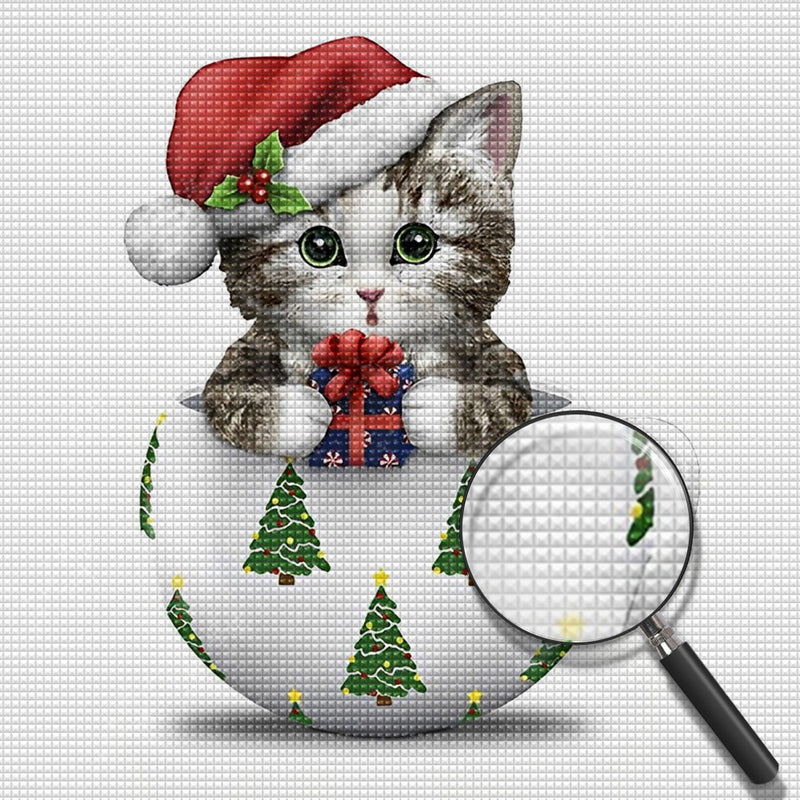 Katze mit Weihnachtsmütze in der Tasse Diamond Painting