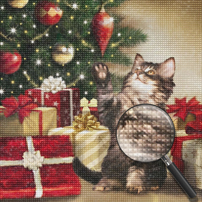 Katze mit Weihnachtsgeschenken Diamond Painting