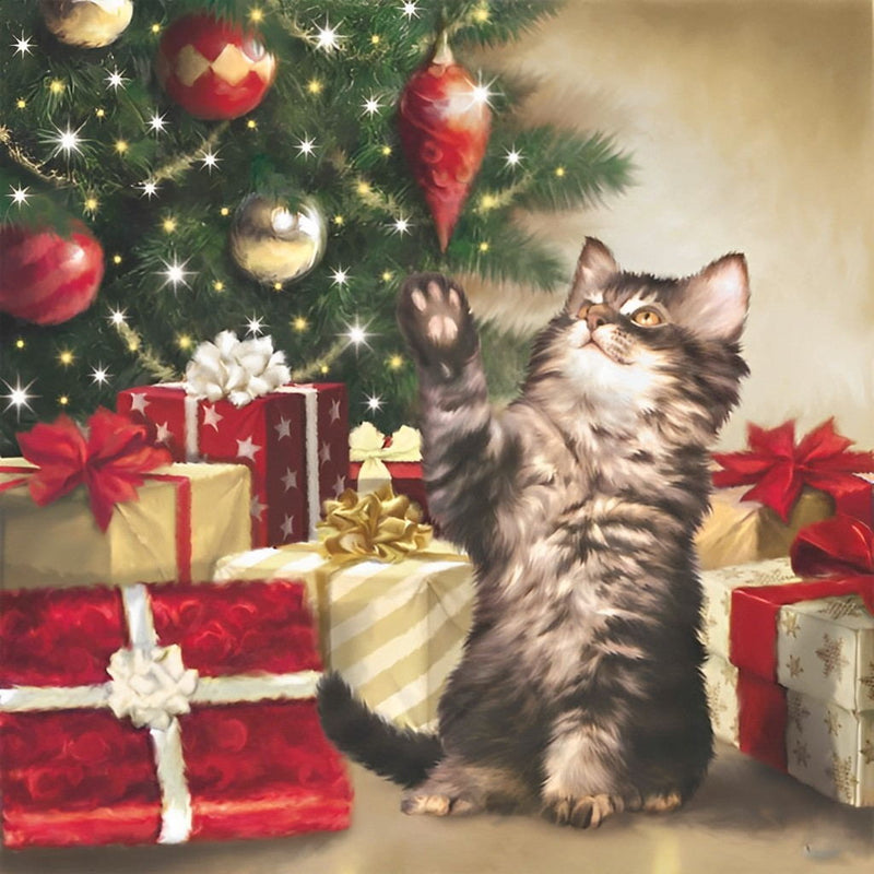 Katze mit Weihnachtsgeschenken Diamond Painting