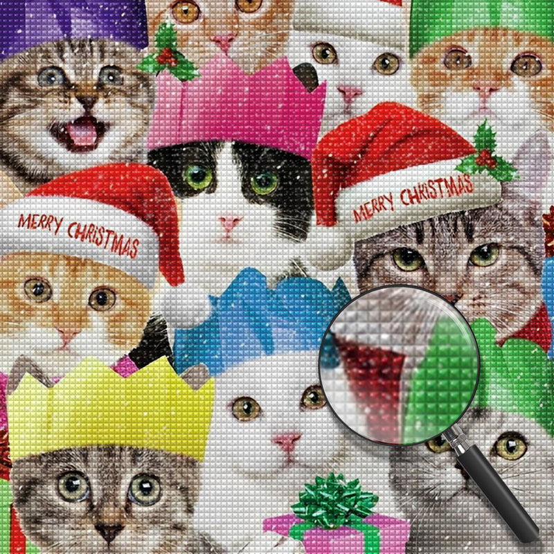 Katzen mit Weihnachtsmützen Diamond Painting