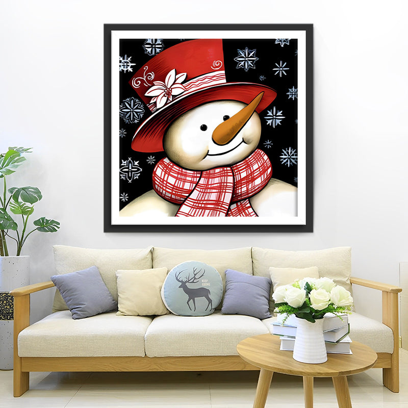 Weihnachtlicher Schneemann mit rotem Hut Diamond Painting