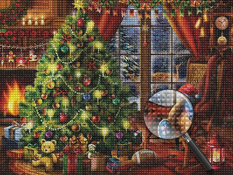 Weihnachtsbaum und Geschenke im Zimmer Diamond Painting