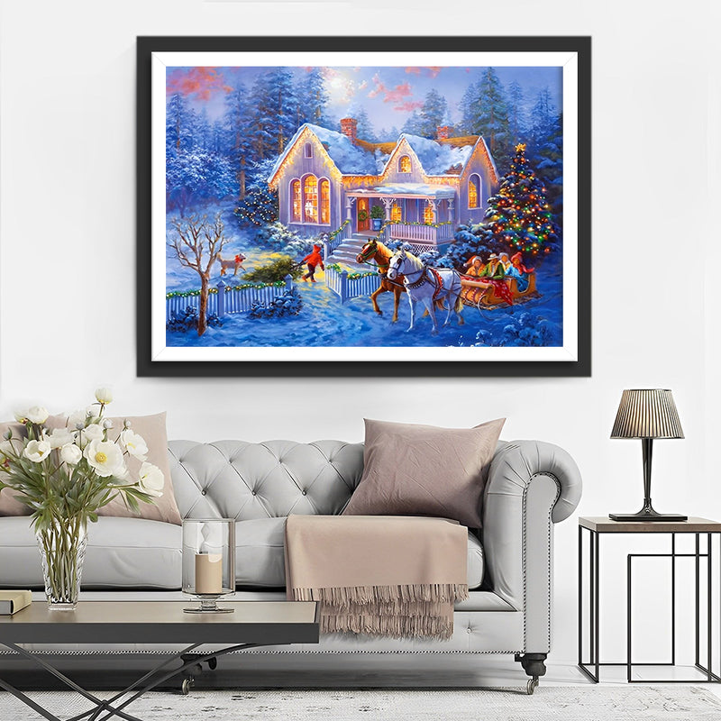 Weihnachten Hütte Kutsche Diamond Painting