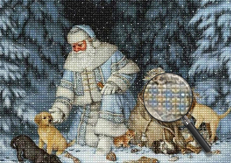 Weihnachtsmann und Hunde im Wald Diamond Painting