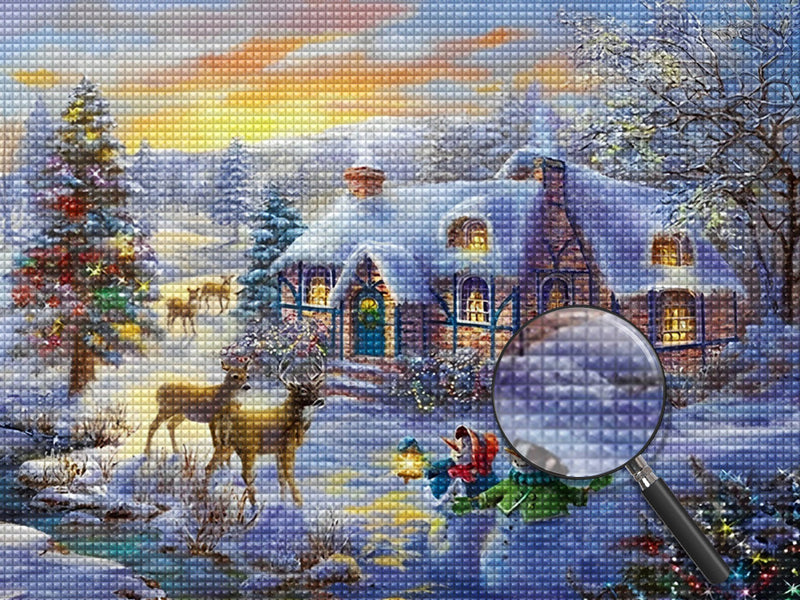 Weihnachtshütte bei Sonnenaufgang Diamond Painting