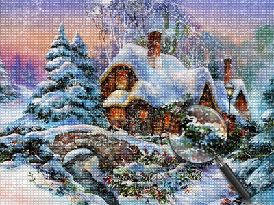 Weihnachtshütte im Winter Diamond Painting