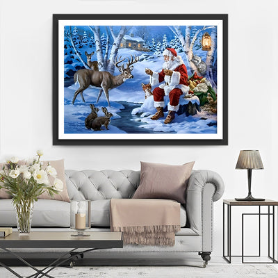 Weihnachtsmann mit Tieren Diamond Painting