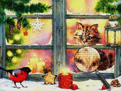 Katze Vogel Weihnachten Diamond Painting