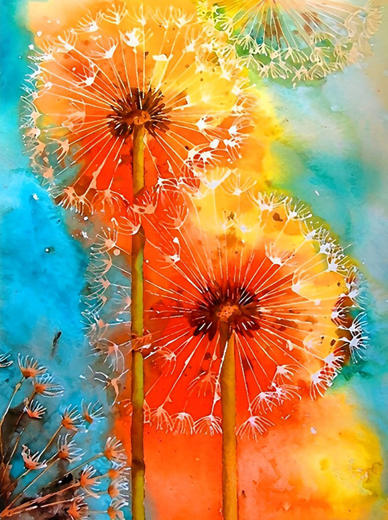 Orangefarbene Pusteblumen Diamond Painting