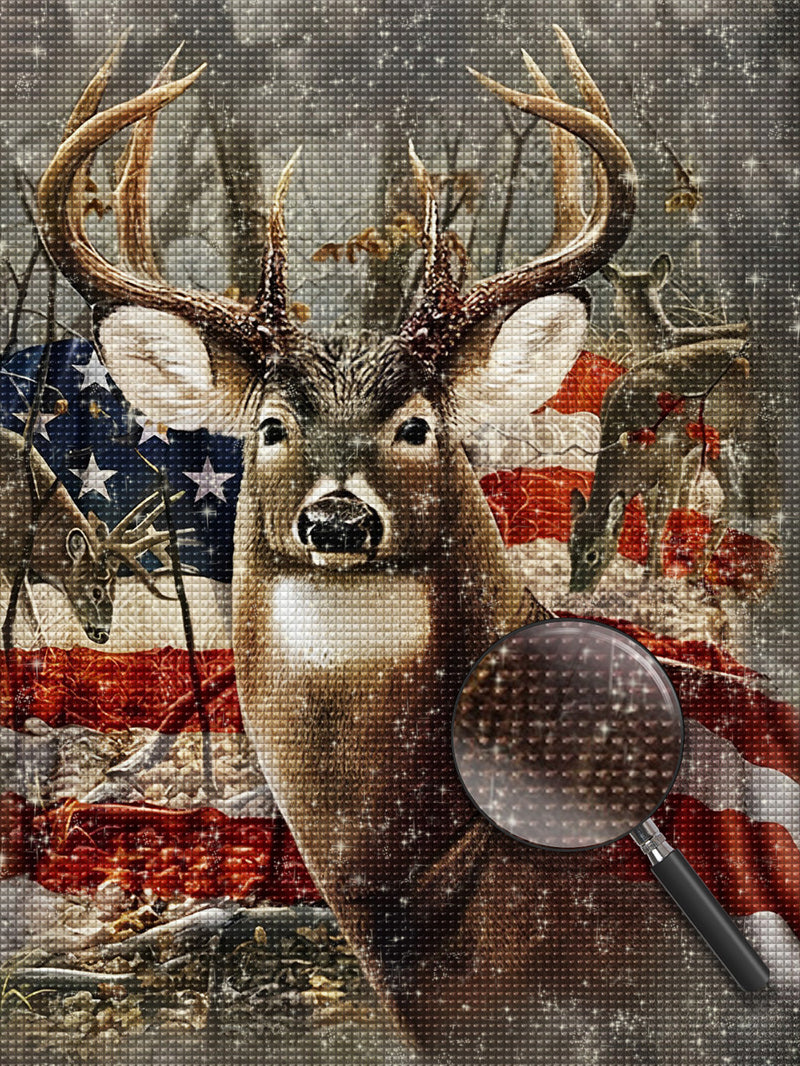 Hirsch vor der amerikanischen Flagge Diamond Painting