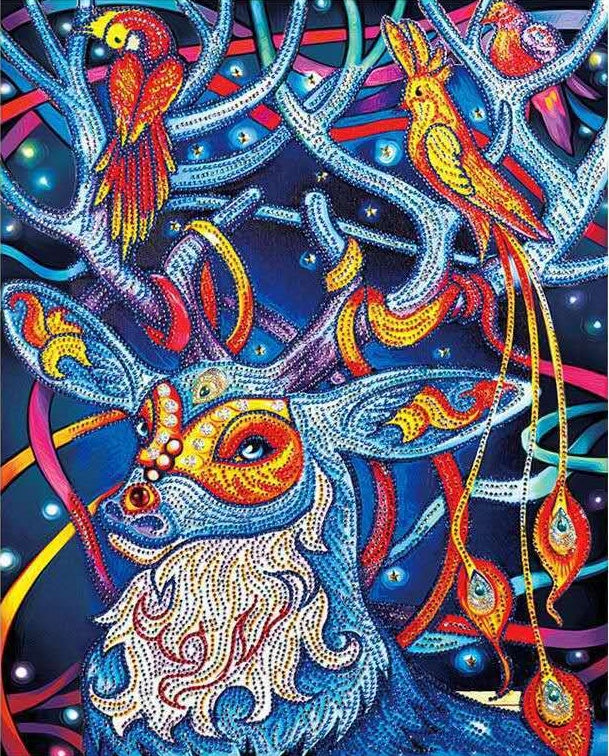 Hirsch und Vögel, Speziell geformte Diamanten Diamond Painting