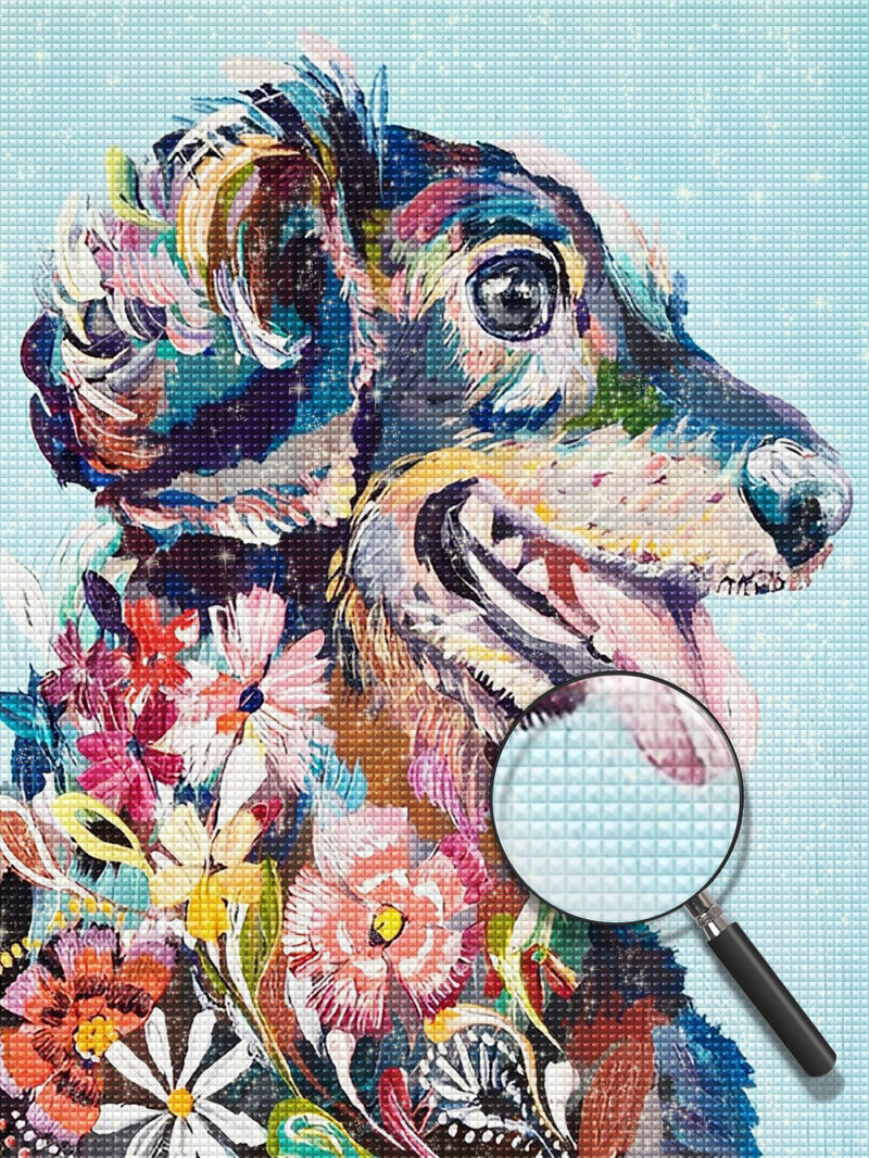 Hund und Blumen Diamond Painting