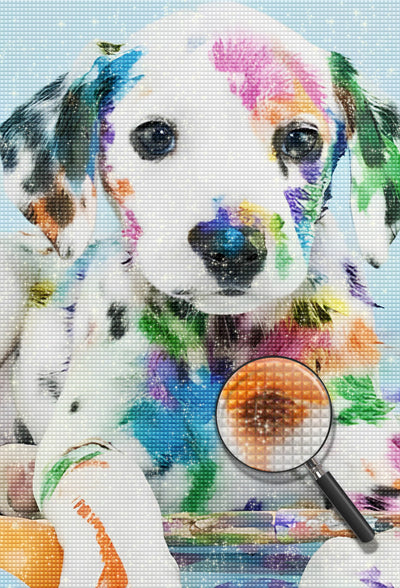 Hund mit Farbe beschmutzt Diamond Painting