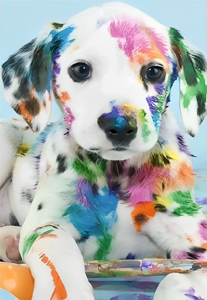 Hund mit Farbe beschmutzt Diamond Painting