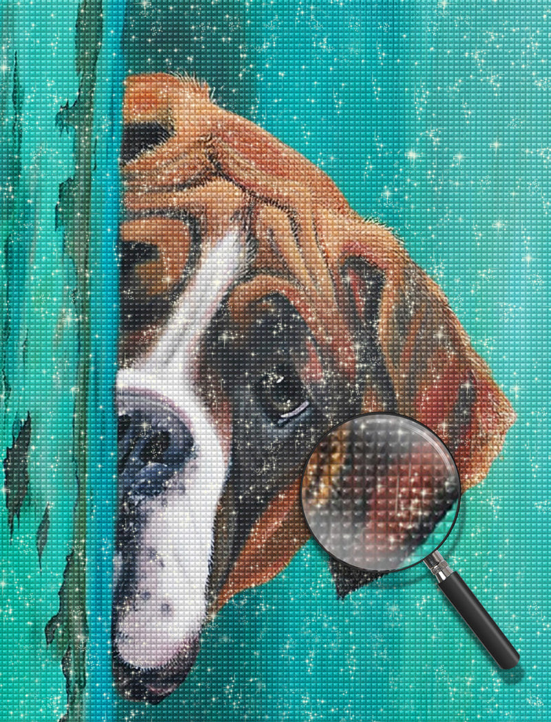 Hund unter der grünen Tür Diamond Painting