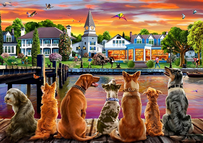 Katzen und Hunde in der Stadt Diamond Painting