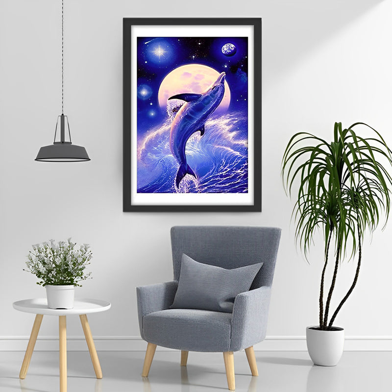 Delfin und Vollmond Diamond Painting