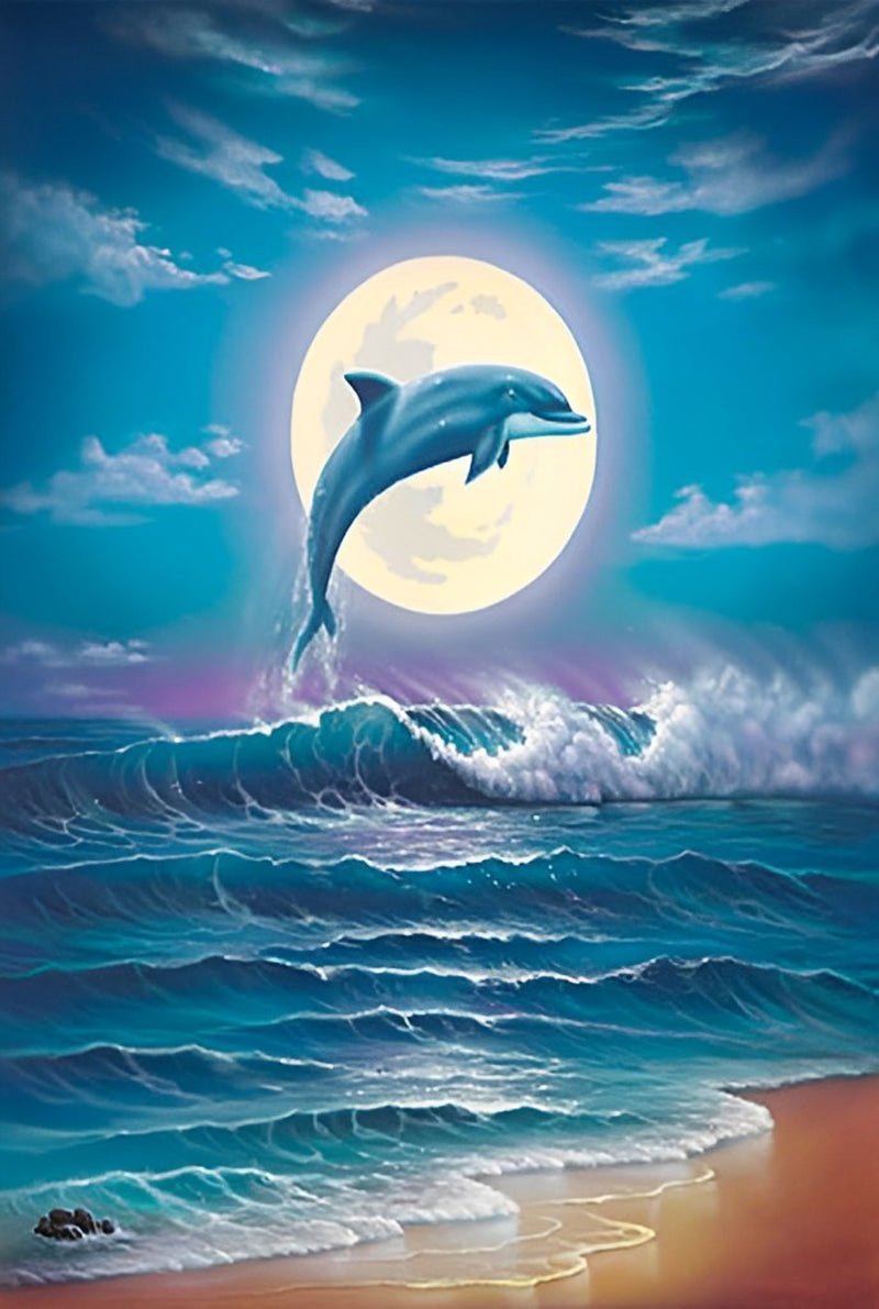 Delfin Meer Vollmond Diamond Painting